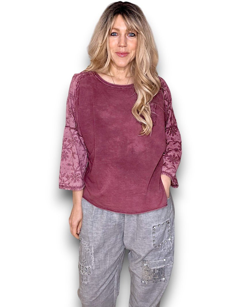 HELGA MAY_COTTON FRONT POCKET TOP PLUM _ COTTON FRONT POCKET TOP PLUM _ Ebony Boutique NZ