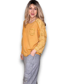 HELGA MAY_COTTON FRONT POCKET TOP TUMERIC _ COTTON FRONT POCKET TOP TUMERIC _ Ebony Boutique NZ