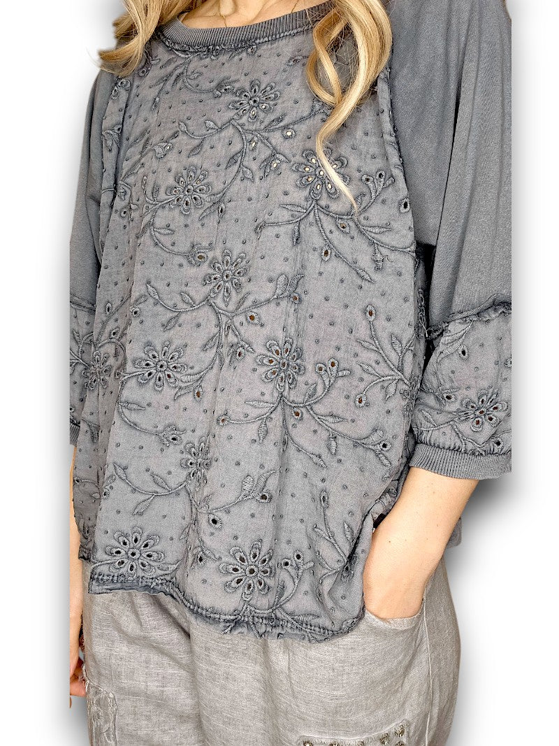 HELGA MAY_COTTON POET TOP GREY _ COTTON POET TOP GREY _ Ebony Boutique NZ