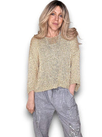 HELGA MAY_CREW BOXY SLEVEE KNIT GOLD GLITTER _ CREW BOXY SLEVEE KNIT GOLD GLITTER _ Ebony Boutique NZ
