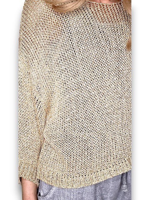 HELGA MAY_CREW BOXY SLEVEE KNIT GOLD GLITTER _ CREW BOXY SLEVEE KNIT GOLD GLITTER _ Ebony Boutique NZ