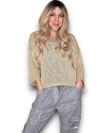 HELGA MAY_CREW BOXY SLEVEE KNIT GOLD GLITTER _ CREW BOXY SLEVEE KNIT GOLD GLITTER _ Ebony Boutique NZ