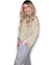 HELGA MAY_CREW BOXY SLEVEE KNIT GOLD GLITTER _ CREW BOXY SLEVEE KNIT GOLD GLITTER _ Ebony Boutique NZ