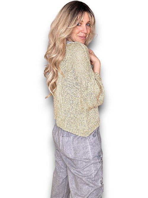 HELGA MAY_CREW BOXY SLEVEE KNIT GOLD GLITTER _ CREW BOXY SLEVEE KNIT GOLD GLITTER _ Ebony Boutique NZ