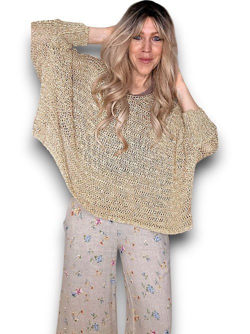 HELGA MAY_CREW NECK BOXY GOLD GLITTER KNIT _ CREW NECK BOXY GOLD GLITTER KNIT _ Ebony Boutique NZ