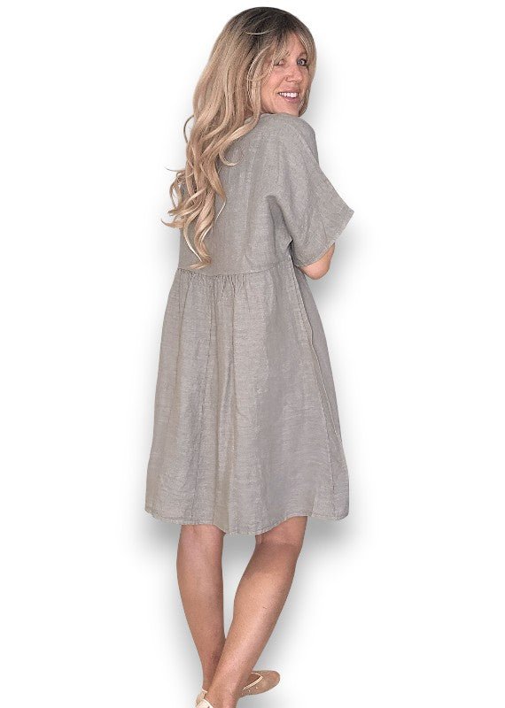 HELGA MAY_DEUX RIBBON DRESS BEIGE _ DEUX RIBBON DRESS BEIGE _ Ebony Boutique NZ