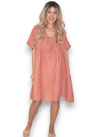 HELGA MAY_DEUX RIBBON DRESS BRICK _ DEUX RIBBON DRESS BRICK _ Ebony Boutique NZ