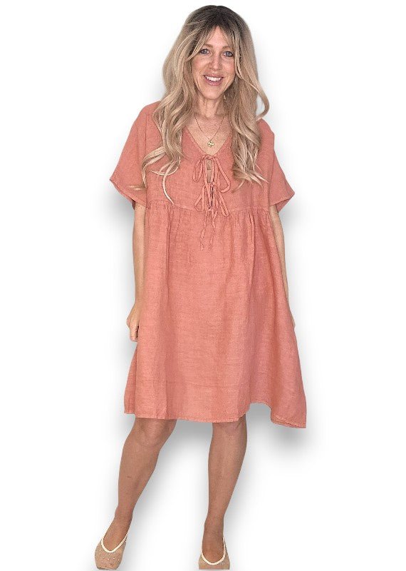 HELGA MAY_DEUX RIBBON DRESS BRICK _ DEUX RIBBON DRESS BRICK _ Ebony Boutique NZ