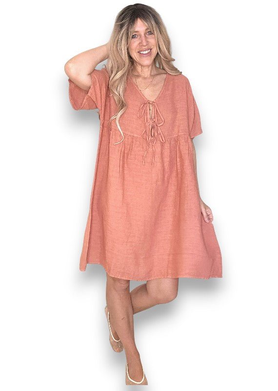 HELGA MAY_DEUX RIBBON DRESS BRICK _ DEUX RIBBON DRESS BRICK _ Ebony Boutique NZ