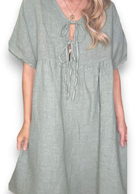 HELGA MAY_DEUX RIBBON DRESS FOREST _ DEUX RIBBON DRESS FOREST _ Ebony Boutique NZ