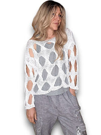 HELGA MAY_DIAMOND HOLLOW LONG SLEEVE KNIT WHITE _ DIAMOND HOLLOW LONG SLEEVE KNIT WHITE _ Ebony Boutique NZ