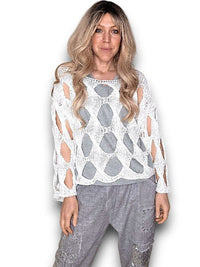 HELGA MAY_DIAMOND HOLLOW LONG SLEEVE KNIT WHITE _ DIAMOND HOLLOW LONG SLEEVE KNIT WHITE _ Ebony Boutique NZ