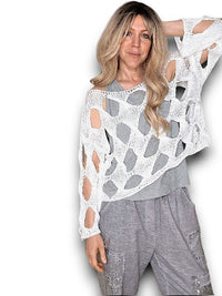 HELGA MAY_DIAMOND HOLLOW LONG SLEEVE KNIT WHITE _ DIAMOND HOLLOW LONG SLEEVE KNIT WHITE _ Ebony Boutique NZ