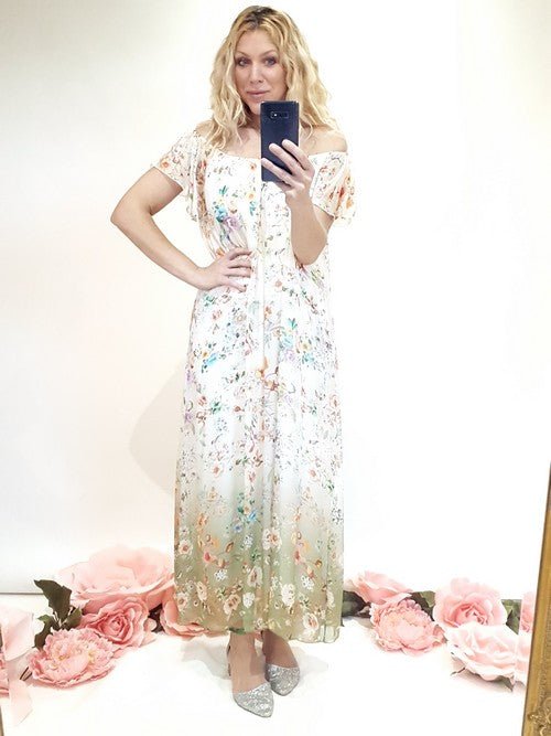 HELGA MAY_DIPDYE SINGOALLA MAXI MAUD JOSEFINA VANILLA/GREEN _ DIPDYE SINGOALLA MAXI MAUD JOSEFINA VANILLA/GREEN _ Ebony Boutique NZ