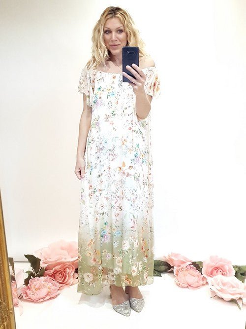 HELGA MAY_DIPDYE SINGOALLA MAXI MAUD JOSEFINA VANILLA/GREEN _ DIPDYE SINGOALLA MAXI MAUD JOSEFINA VANILLA/GREEN _ Ebony Boutique NZ