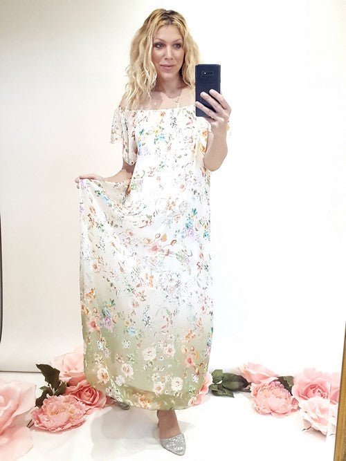 HELGA MAY_DIPDYE SINGOALLA MAXI MAUD JOSEFINA VANILLA/GREEN _ DIPDYE SINGOALLA MAXI MAUD JOSEFINA VANILLA/GREEN _ Ebony Boutique NZ