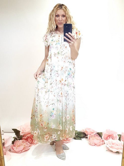 HELGA MAY_DIPDYE SINGOALLA MAXI MAUD JOSEFINA VANILLA/GREEN _ DIPDYE SINGOALLA MAXI MAUD JOSEFINA VANILLA/GREEN _ Ebony Boutique NZ