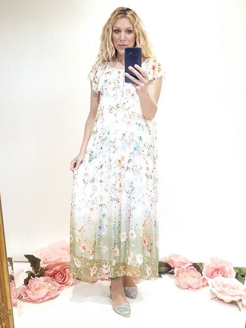 HELGA MAY_DIPDYE SINGOALLA MAXI MAUD JOSEFINA VANILLA/GREEN _ DIPDYE SINGOALLA MAXI MAUD JOSEFINA VANILLA/GREEN _ Ebony Boutique NZ