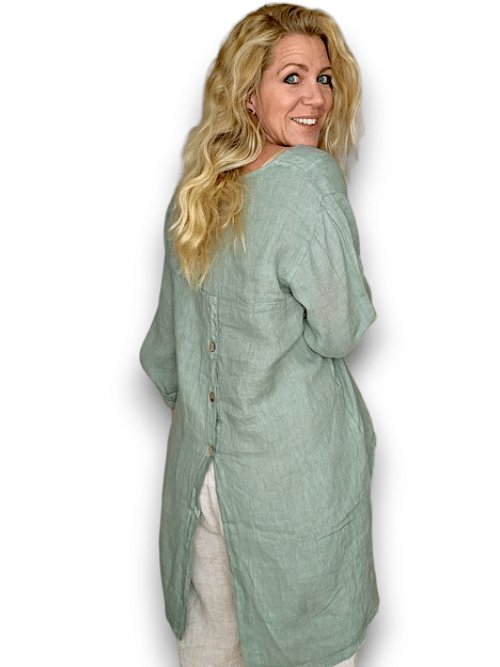 HELGA MAY_DOVETAIL TOP LINEN SAGE GREEN _ DOVETAIL TOP LINEN SAGE GREEN _ Ebony Boutique NZ