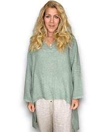 HELGA MAY_DOVETAIL TOP LINEN SAGE GREEN _ DOVETAIL TOP LINEN SAGE GREEN _ Ebony Boutique NZ