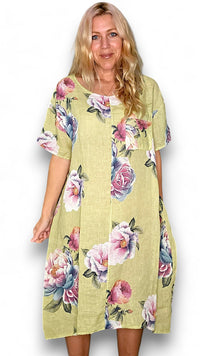 HELGA MAY_EASY PEASY T - SHAPE DRESS LINEN OMBRE PEONY LIME _ EASY PEASY T - SHAPE DRESS LINEN OMBRE PEONY LIME _ Ebony Boutique NZ