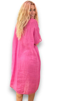 HELGA MAY_EASY PEASY TEE SHAPE LINEN DRESS HOT PINK _ EASY PEASY TEE SHAPE LINEN DRESS HOT PINK _ Ebony Boutique NZ