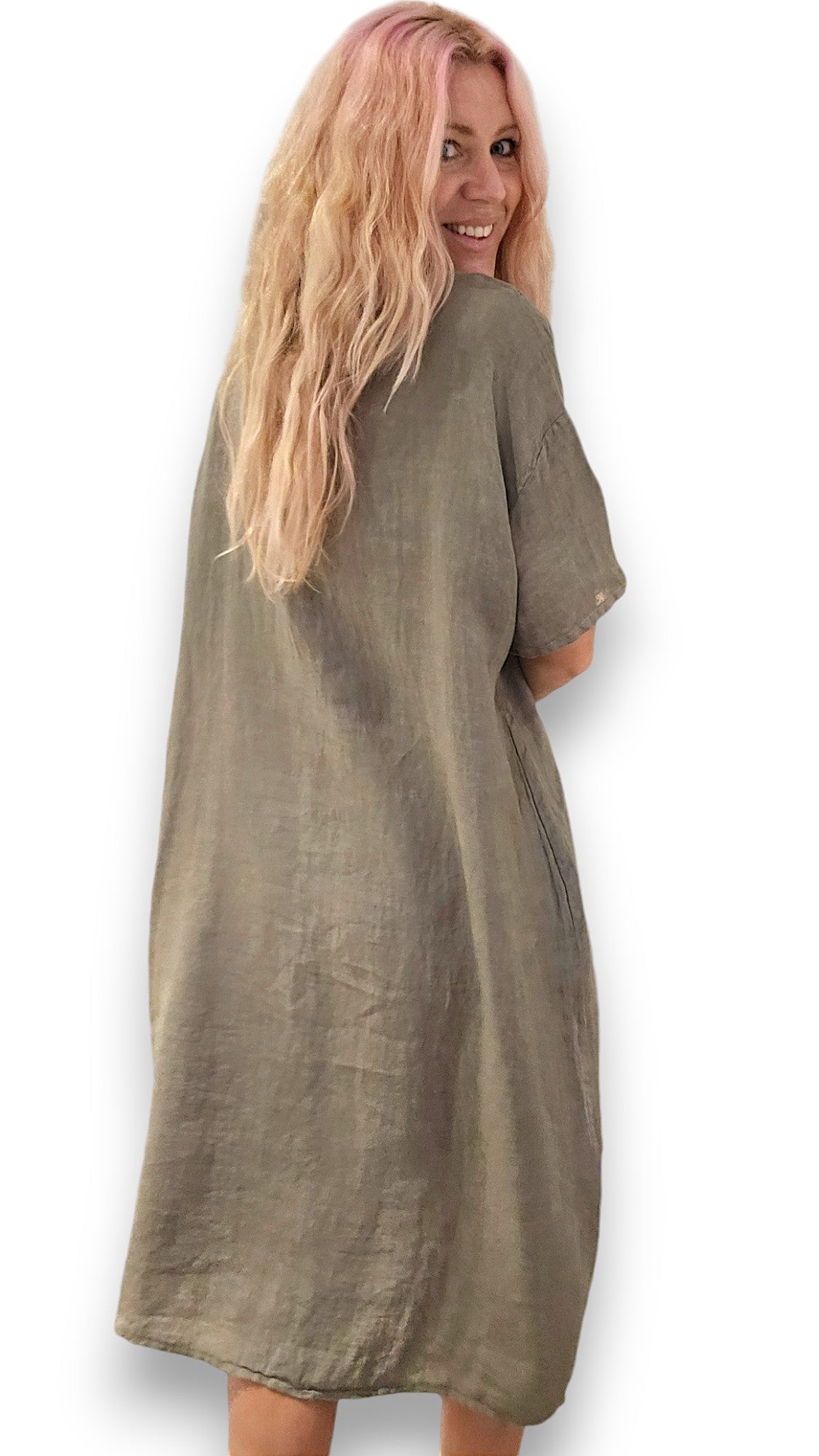 HELGA MAY_EASY PEASY TEE SHAPE LINEN DRESS MOCHA _ EASY PEASY TEE SHAPE LINEN DRESS MOCHA _ Ebony Boutique NZ