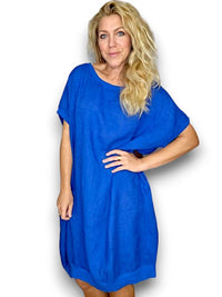 HELGA MAY_ELASTIC HEM DRESS LINEN COBALT _ ELASTIC HEM DRESS LINEN COBALT _ Ebony Boutique NZ