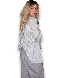 HELGA MAY_FRIENDS CARDI METALLIC SILVER _ FRIENDS CARDI METALLIC SILVER _ Ebony Boutique NZ