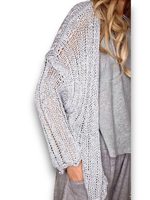 HELGA MAY_FRIENDS CARDI METALLIC SILVER _ FRIENDS CARDI METALLIC SILVER _ Ebony Boutique NZ