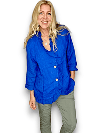 HELGA MAY_FRILL AND DANDY LINEN JKT LINEN COBALT _ FRILL AND DANDY LINEN JKT LINEN COBALT _ Ebony Boutique NZ