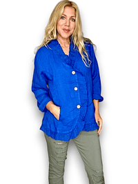 HELGA MAY_FRILL AND DANDY LINEN JKT LINEN COBALT _ FRILL AND DANDY LINEN JKT LINEN COBALT _ Ebony Boutique NZ