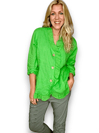 HELGA MAY_FRILL AND DANDY LINEN JKT LINEN FRESH GREEN _ FRILL AND DANDY LINEN JKT LINEN FRESH GREEN _ Ebony Boutique NZ