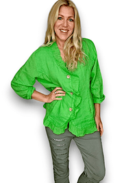 HELGA MAY_FRILL AND DANDY LINEN JKT LINEN FRESH GREEN _ FRILL AND DANDY LINEN JKT LINEN FRESH GREEN _ Ebony Boutique NZ