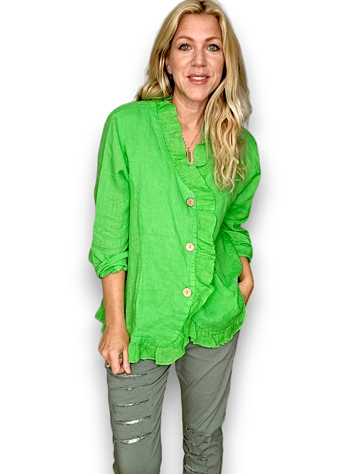 HELGA MAY_FRILL AND DANDY LINEN JKT LINEN FRESH GREEN _ FRILL AND DANDY LINEN JKT LINEN FRESH GREEN _ Ebony Boutique NZ