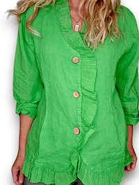 HELGA MAY_FRILL AND DANDY LINEN JKT LINEN FRESH GREEN _ FRILL AND DANDY LINEN JKT LINEN FRESH GREEN _ Ebony Boutique NZ