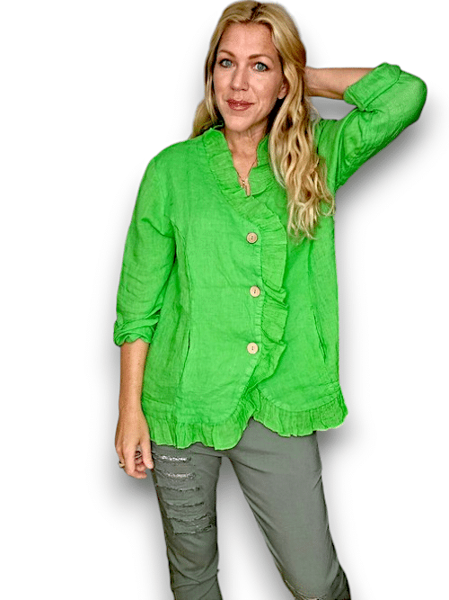 HELGA MAY_FRILL AND DANDY LINEN JKT LINEN FRESH GREEN _ FRILL AND DANDY LINEN JKT LINEN FRESH GREEN _ Ebony Boutique NZ