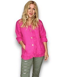 HELGA MAY_FRILL AND DANDY LINEN JKT LINEN HOT PINK _ FRILL AND DANDY LINEN JKT LINEN HOT PINK _ Ebony Boutique NZ