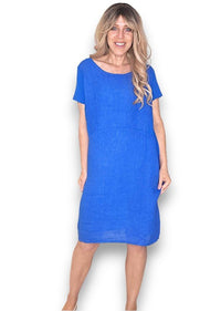 HELGA MAY_JUNGLE DRESS LINEN COBALT _ JUNGLE DRESS LINEN COBALT _ Ebony Boutique NZ