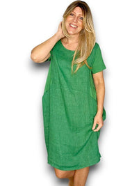 HELGA MAY_JUNGLE DRESS LINEN GREEN _ JUNGLE DRESS LINEN GREEN _ Ebony Boutique NZ