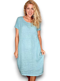 HELGA MAY_JUNGLE DRESS LINEN LIGHT TURQUOISE _ JUNGLE DRESS LINEN LIGHT TURQUOISE _ Ebony Boutique NZ