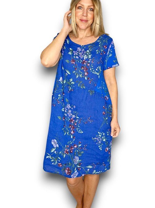 HELGA MAY_JUNGLE DRESS LINEN LINGONBERRY COBALT _ JUNGLE DRESS LINEN LINGONBERRY COBALT _ Ebony Boutique NZ