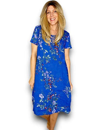 HELGA MAY_JUNGLE DRESS LINEN LINGONBERRY COBALT _ JUNGLE DRESS LINEN LINGONBERRY COBALT _ Ebony Boutique NZ