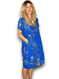 HELGA MAY_JUNGLE DRESS LINEN LINGONBERRY COBALT _ JUNGLE DRESS LINEN LINGONBERRY COBALT _ Ebony Boutique NZ