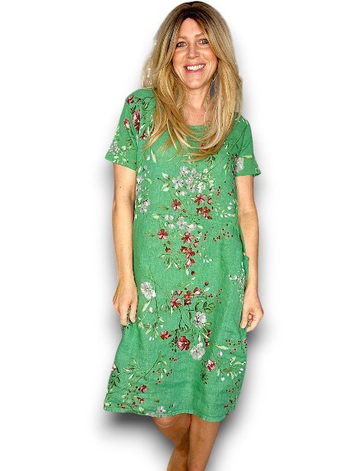 HELGA MAY_JUNGLE DRESS LINEN LINGONBERRY GREEN _ JUNGLE DRESS LINEN LINGONBERRY GREEN _ Ebony Boutique NZ