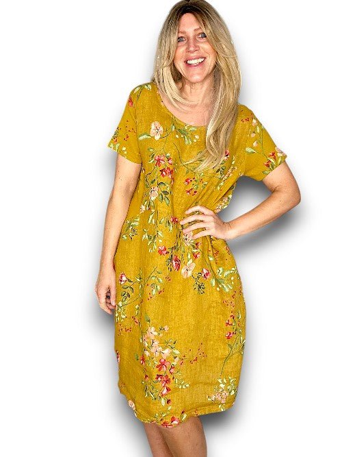 HELGA MAY_JUNGLE DRESS LINEN LINGONBERRY MUSTARD _ JUNGLE DRESS LINEN LINGONBERRY MUSTARD _ Ebony Boutique NZ