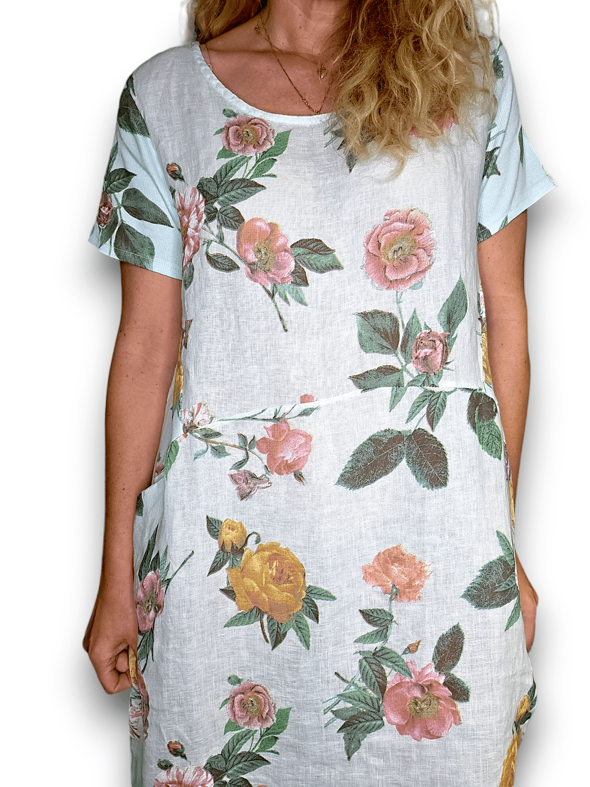 HELGA MAY_JUNGLE DRESS LINEN MULTI FLORAL PALE MINT _ JUNGLE DRESS LINEN MULTI FLORAL PALE MINT _ Ebony Boutique NZ