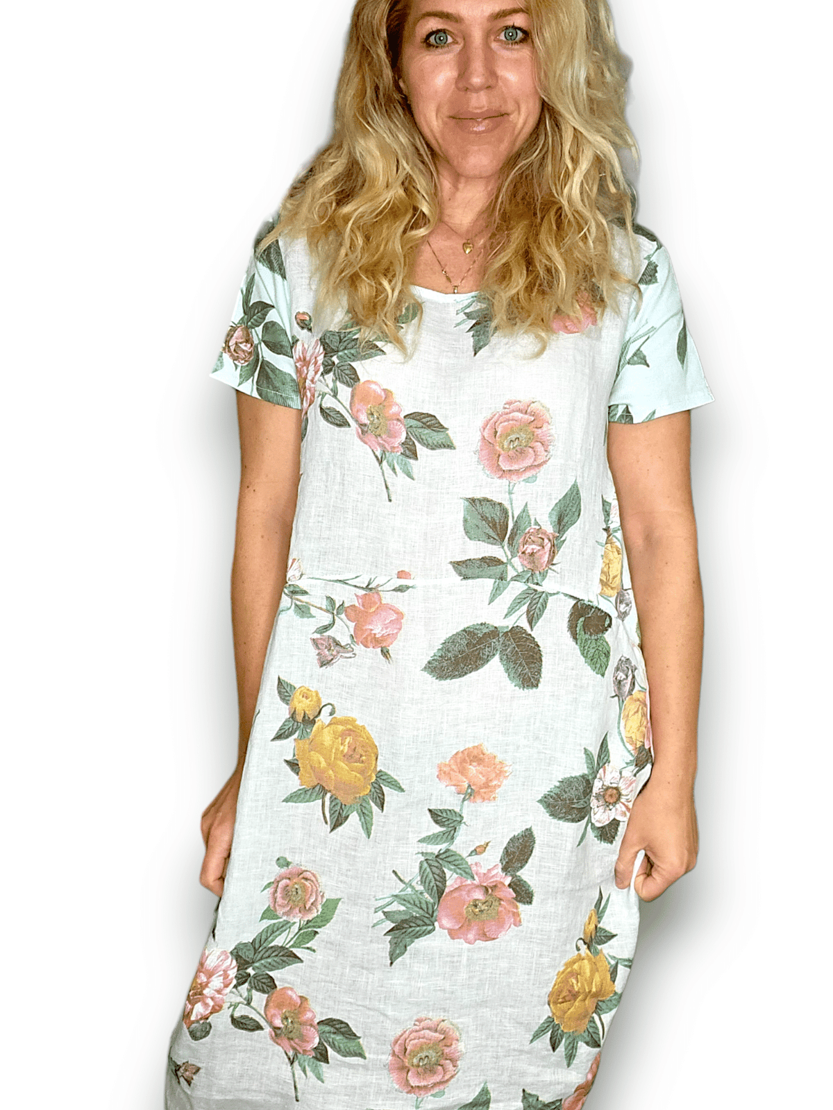 HELGA MAY_JUNGLE DRESS LINEN MULTI FLORAL PALE MINT _ JUNGLE DRESS LINEN MULTI FLORAL PALE MINT _ Ebony Boutique NZ