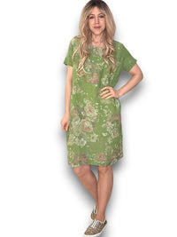 HELGA MAY_JUNGLE DRESS LINEN SCARLETT ROSE GREEN IVY _ JUNGLE DRESS LINEN SCARLETT ROSE GREEN IVY _ Ebony Boutique NZ