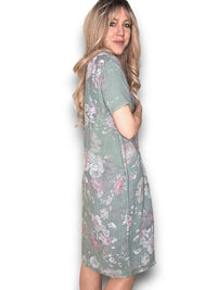 HELGA MAY_JUNGLE DRESS LINEN SCARLETT ROSE SAGE GREEN _ JUNGLE DRESS LINEN SCARLETT ROSE SAGE GREEN _ Ebony Boutique NZ